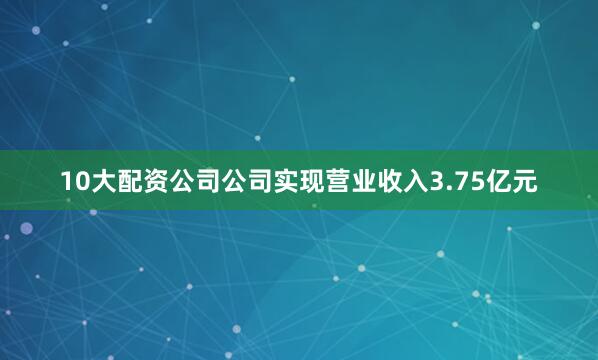 10大配资公司公司实现营业收入3.75亿元